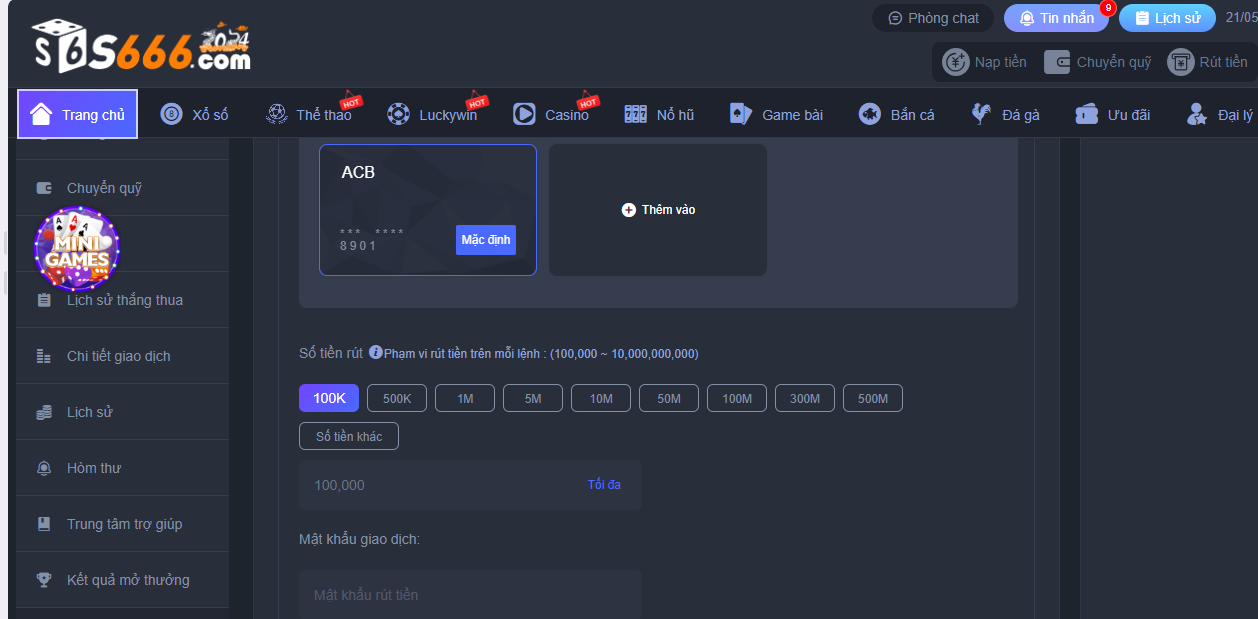 Tốc độ rút tiền S666 được đánh giá là nhanh chóng, tiện lợi